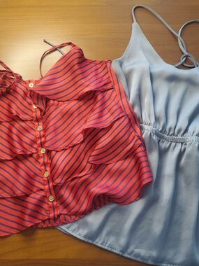 Women's Red Stripe Ruffle Button-Front Top